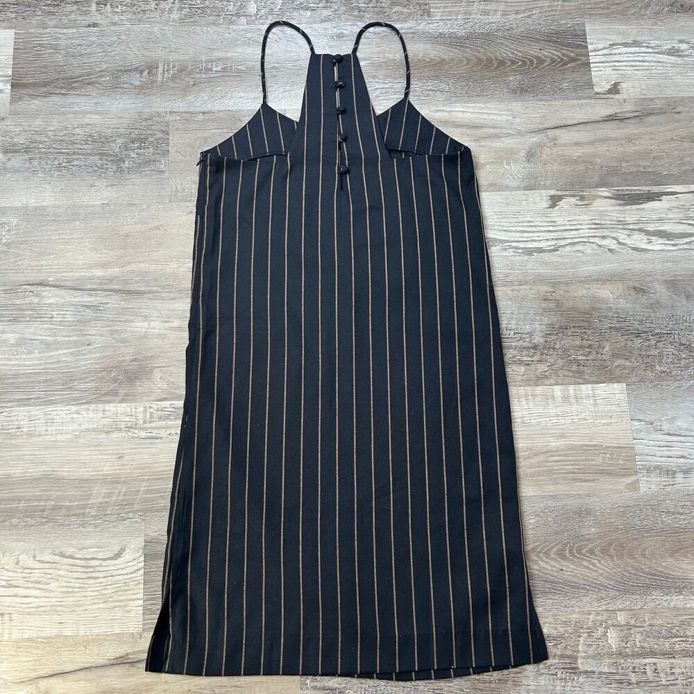 Stelen Navy Pinstripe Halter Midi Dress with Buttons Minimalist Vintage-Inspired